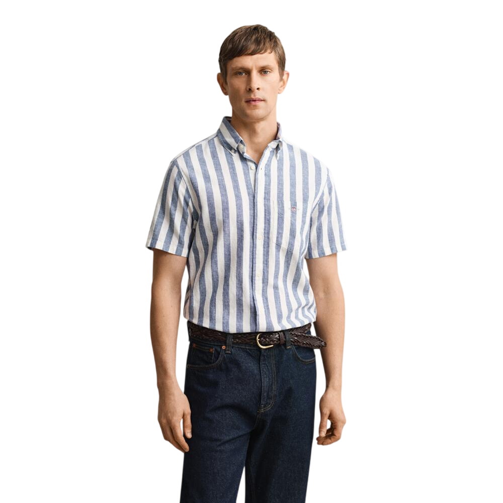 Gant Striped Linen Blend Short Sleeved Shirt